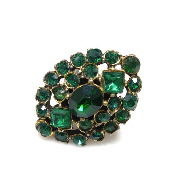 Vintage Emerald Green Rhinestone Ring, Size 7 Adjustable, 1960s - Picture 2 of 10